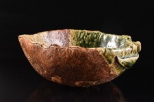 U4183: Tigela/prato pequeno japonês Shigaraki-ware esmalte verde em forma de caqui comprar usado  Enviando para Brazil