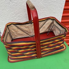 Usado, VIntage Woolworth Dept Store cesta de compras listrada dobrável de metal e pano comprar usado  Enviando para Brazil