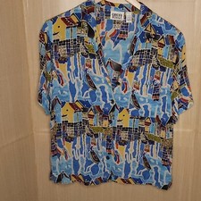 Camisa Chico's Design Vintage Estampa Cidade Sedosa Rayon Botões Média comprar usado  Enviando para Brazil