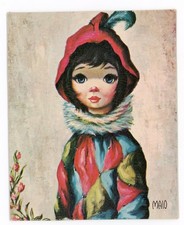 Impressão artística litográfica Jean Maio Mardi Gras menina olhos grandes arlequim 4x5" comprar usado  Enviando para Brazil