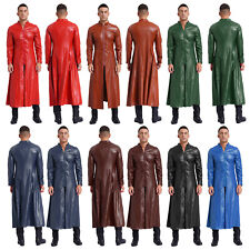Sobretudo masculino couro sintético trench coat frente zíper jaquetas roupa exterior medieval comprar usado  Enviando para Brazil