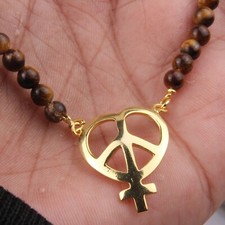Colar de corrente de latão multiforma coração cruz sinal de paz colar de corrente de pedra preciosa comprar usado  Enviando para Brazil