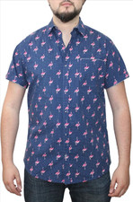 Camisa masculina Good Vibes manga botão para baixo azul rosa flamingos GG comprar usado  Enviando para Brazil