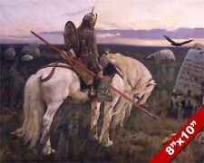 CAVALEIRO ESTILO VIKING EM ARMADURA A CAVALO COM LANÇA PINTURA ARTE IMPRESSÃO EM TELA REAL comprar usado  Enviando para Brazil