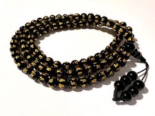Genuíno Feito à Mão Ágata Preta Om Mani Peme Mantra Esculpido Tibetano Mala Buda a12 comprar usado  Enviando para Brazil