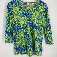 Blusa Lulu-B Feminina Grande Azul e Amarela Palm Resortwear Férias Costeiras Colorida comprar usado  Enviando para Brazil