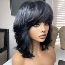  Peruca de cabelo humano corte em camadas preto com franjas máquina completa Remy brasileira, usado comprar usado  Enviando para Brazil