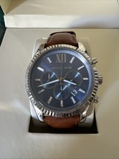 Usado, Relógio social Michael Kors Lexington mostrador azul MK8537 pulseira de couro marrom original comprar usado  Enviando para Brazil