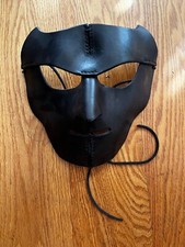 Máscara de costura facial completa de couro real preta feita à mão adereços para festa de Halloween comprar usado  Enviando para Brazil
