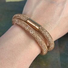 Pulseira SWAROVSKI rosa ouro tom poeira estelar malha cristal envoltório duplo assinada comprar usado  Enviando para Brazil