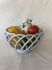Cesta decorativa vintage cerâmica branca treliça frutas tigela peça central 9” de largura comprar usado  Enviando para Brazil