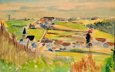 Grande aquarelle village d'occasion  Meaux
