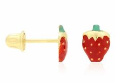 Usado, Brincos infantis de ouro amarelo 14k sólido esmalte vermelho morango parafuso traseiro comprar usado  Enviando para Brazil