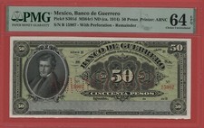 MEKSYK 50 PESOS (1914 ) BANCO DE GUERRERO PICK S301d PMG 64 WYBÓR UNC EPQ. na sprzedaż  Wysyłka do Poland