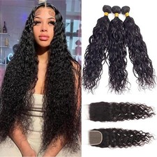Pacotes de cabelo humano com fecho de renda pacotes de onda de água com cabelo frontal de renda, usado comprar usado  Enviando para Brazil