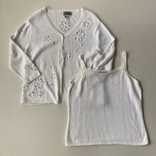 Conjunto Feminino Curio Knits M Top Suéter Cardigã Branco Botão Algodão + Regata comprar usado  Enviando para Brazil