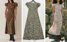 Vestido midi feminino Doen gola redonda floral manga folhada linha A comprar usado  Enviando para Brazil
