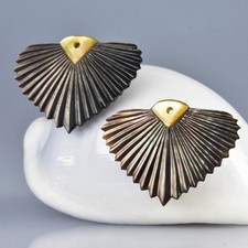 Usado, Art Déco Ventilador Hoja Pendiente Par Tallado Negro Perla Concha Hecho 4.62g comprar usado  Enviando para Brazil