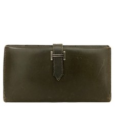 Usado, Carteira dupla longa de couro de bezerro HERMES Bearn Box marrom/2BG2683 comprar usado  Enviando para Brazil