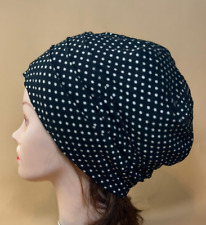 Cachecol Bella cabeça feito à mão chapéu turbante feminino quimiotera lycra azul marinho escuro pontos brancos, usado comprar usado  Enviando para Brazil