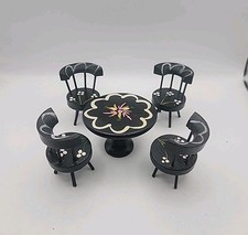 Conjunto de mesa de madeira pintada à mão vintage para casa de bonecas ferramenta preta 4 cadeiras comprar usado  Enviando para Brazil