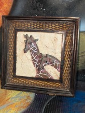 10" Vintage Gesso 3D, Par de Girafas Africanas Reticuladas Decoração de Parede Pendurada comprar usado  Enviando para Brazil