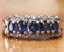 Anel redondo simulado de safira Half Eternity folheado a ouro branco 14k prata 2,90 ct comprar usado  Enviando para Brazil