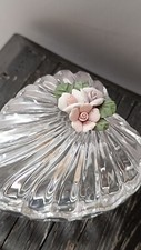 Vintage RCR 24% Lead Crystal Heart Shaped Jewelry Box Porcelain Roses Italy na sprzedaż  PL