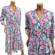 Abito Vintage Anni '80 16 Floreale Viola Camicia Retro Vero Midi Originale comprar usado  Enviando para Brazil