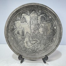 Usado, BANDEJA DE METAL PERSA PENDURADA NA PAREDE 1kg 11,5" liga de prata metal história gravada comprar usado  Enviando para Brazil