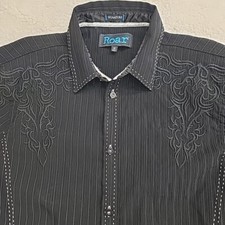 Camisa masculina Roar Western média preta bordada cowboy manga longa botão para cima comprar usado  Enviando para Brazil