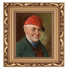 Usado, Retrato Of a Man Con Gafas And Red Cap, Oil On Lona Painting, Firmado comprar usado  Enviando para Brazil
