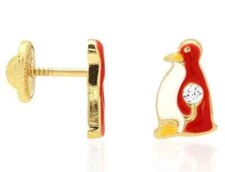 Usado, Brincos infantis de ouro amarelo 14k com parafuso de pinguim esmaltado sólido com pedra CZ comprar usado  Enviando para Brazil