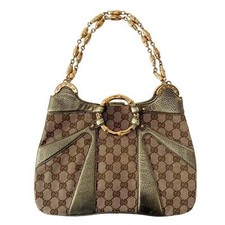 Bolsa de ombro GUCCI GG lona couro dourado bambu metal corrente comprar usado  Enviando para Brazil