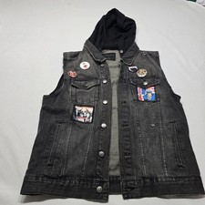 Colete jeans preto personalizado bandas de rock heavy metal punk patches e botões balancim comprar usado  Enviando para Brazil