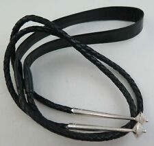 Cordão de gravata Comfort de couro preto gola plana 6 dobras bolo e pontas grandes de prata esterlina comprar usado  Enviando para Brazil