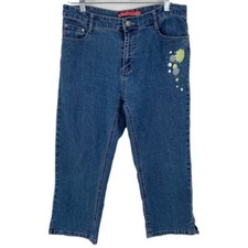 Calça jeans feminina COS Capri tamanho 8 azul elástica decalques florais comprar usado  Enviando para Brazil