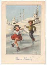 Usado, 1959 GiBi Niños Patinaje Sobre Hielo Tarjeta Feliz Navidad Vintage comprar usado  Enviando para Brazil