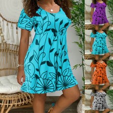 Mini vestido de verão feminino manga curta casual floral gola redonda plus size verão comprar usado  Enviando para Brazil