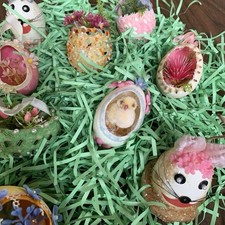 Conjunto de 11 enfeites vintage caseiros de ovos de Páscoa de meados do século, usado comprar usado Conjunto de 11 enfeites vintage caseiros de ovos de Páscoa de meados do século, usado comprar usado  Enviando para Brazil