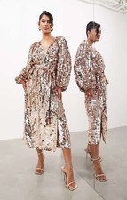 ASOS EDITION Vestido Feminino Lantejoulas Douradas Estilo Envoltório Cintura Amarrada RRP £195, usado comprar usado  Enviando para Brazil