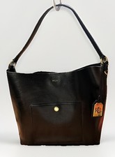 Bolsa tote Polo Ralph Lauren feminina preta couro de vaca Saffiano grande logotipo RLL comprar usado  Enviando para Brazil