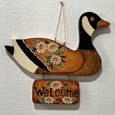 Placa de boas-vindas vintage pintada à mão madeira pato/ganso decoração de parede arte popular 11”x10” comprar usado  Enviando para Brazil