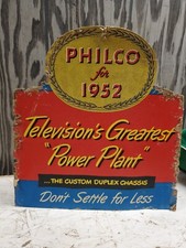 Anúncio vintage da loja Philco. Suporte de papelão 1952 TVs Greatest Power Plant 13,5x13 comprar usado  Enviando para Brazil