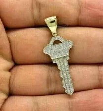 Pingente amuleto chave moissanita real corte redondo 2,00 ct folheado a ouro amarelo 14K prata comprar usado  Enviando para Brazil