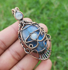 Labradorita arco-íris Moonstone Handmade Wire Wrapped Evil Eye Pingente Joias comprar usado  Enviando para Brazil