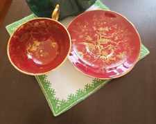 Conjunto de xícara de chá e pires vintage ''Coalport'' ouro vermelho pássaro exótico floral, usado comprar usado  Enviando para Brazil