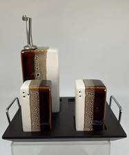 Shaker Pier One Tri Color marrom vitrificado sal pimenta com óleo N vinagre e bandeja 5 peças comprar usado  Enviando para Brazil