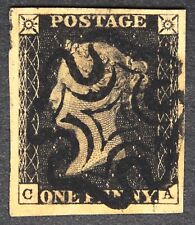GB SG2 QV 1840 Penny Black Plate 8, CA, Używany, Duże marginesy, Przezroczysty czarny maltański na sprzedaż  Wysyłka do Poland