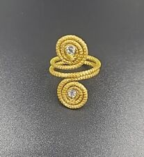 ANEL DE OURO VEGETAL CAPIM DORADO. CACHOS ESPIRAIS DUPLAS TORÇÕES COM CRISTAIS TRANSPARENTES, usado comprar usado  Enviando para Brazil